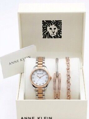 Anne Klein Watch And Bracelet Set Rose Gold and Silver Two-Tone.
